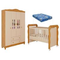 Berço Americano Mirelle E Guarda Roupa Infantil Ariel 4 Portas Off White Bétula Com Colchão Ortobom– Carolina Baby - 1