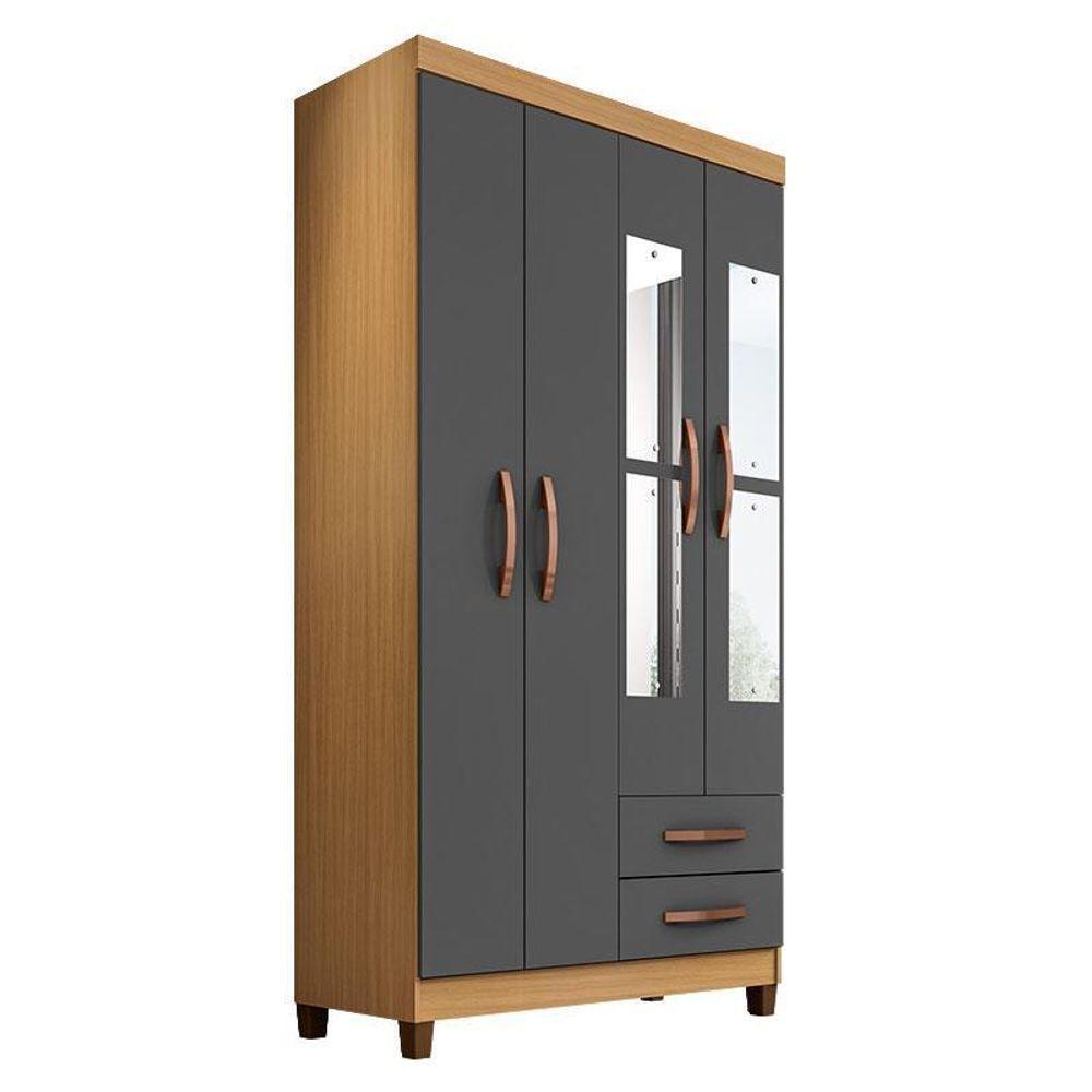 Guarda Roupa Solteiro Ambiente Modena Com Espelho 4 Portas Carvalho Americano Grafite - Incorplac - 2