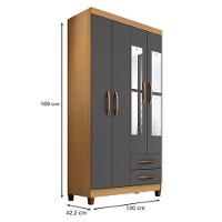 Guarda Roupa Solteiro Ambiente Modena Com Espelho 4 Portas Carvalho Americano Grafite - Incorplac - 3