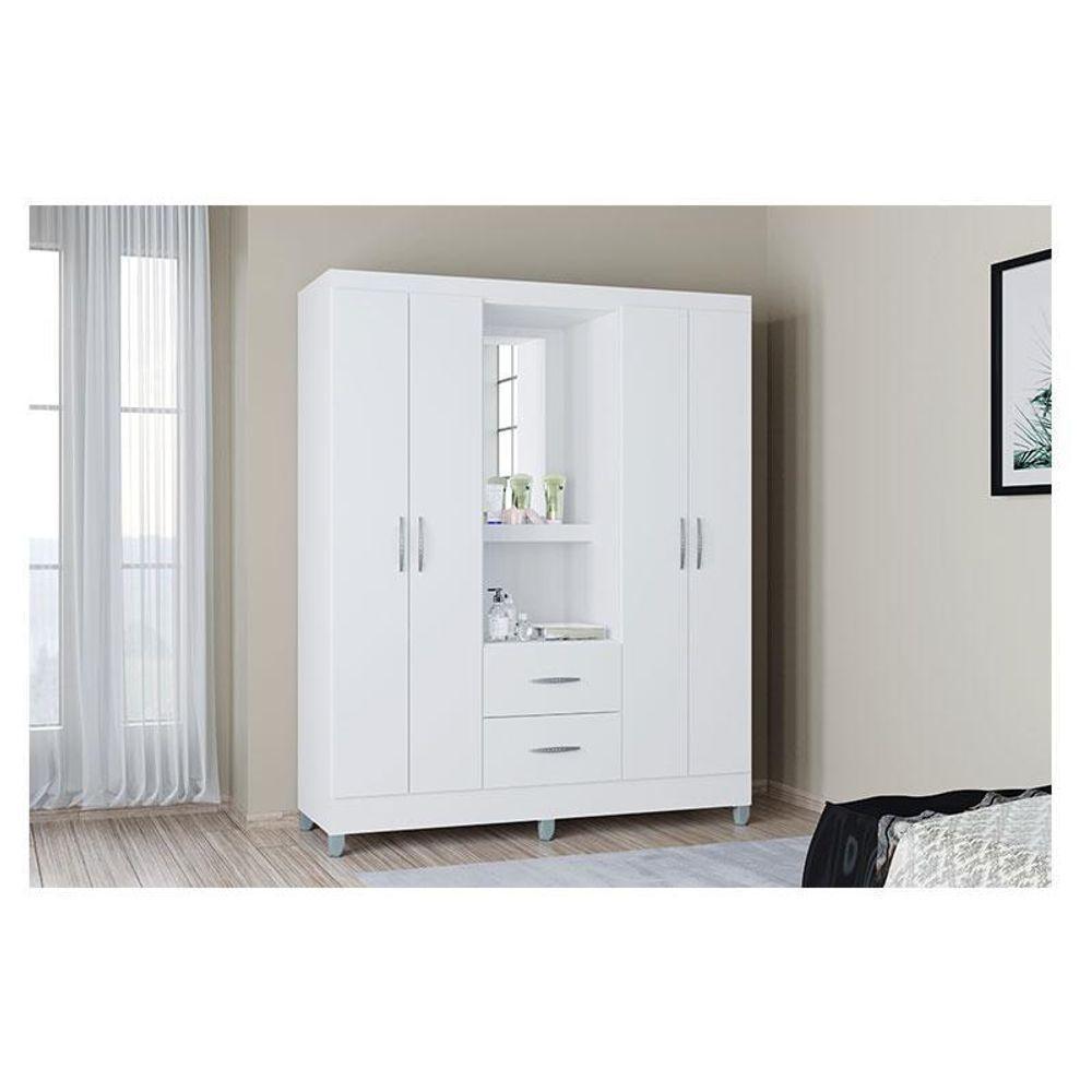 Cômoda 867 4 Gavetas Com Guarda Roupa Solteiro Córdoba 4 Portas Branco Brilho - Poquema - 7