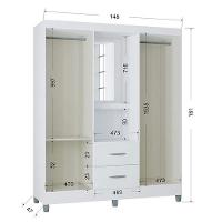 Cômoda 867 4 Gavetas Com Guarda Roupa Solteiro Córdoba 4 Portas Branco Brilho - Poquema - 3