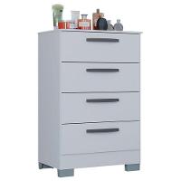 Cômoda 867 4 Gavetas Com Guarda Roupa Solteiro Córdoba 4 Portas Branco Brilho - Poquema