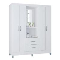 Cômoda 867 4 Gavetas Com Guarda Roupa Solteiro Córdoba 4 Portas Branco Brilho - Poquema - 5
