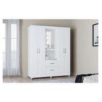 Cômoda 867 4 Gavetas Com Guarda Roupa Solteiro Córdoba 4 Portas Branco Brilho - Poquema - 7