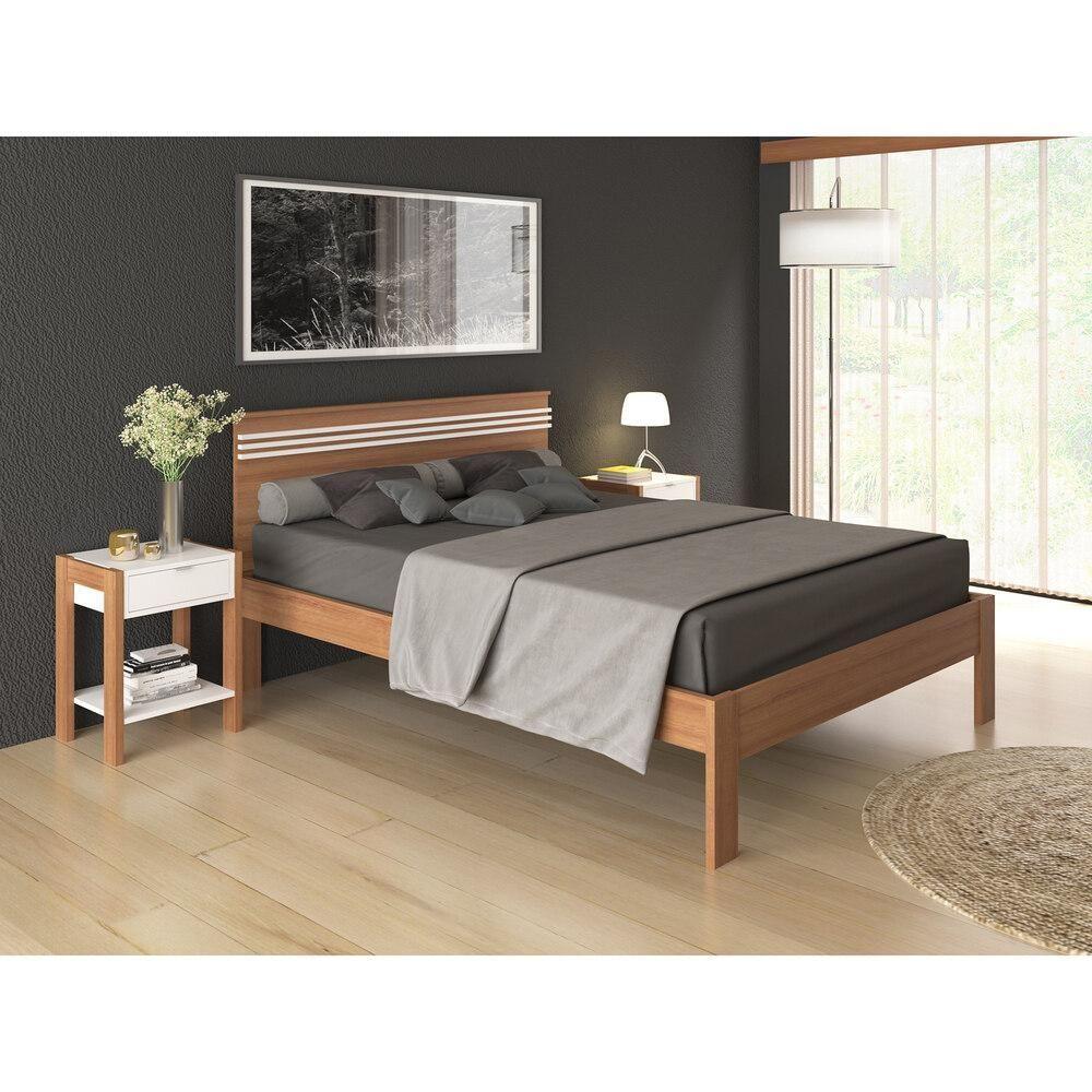 Cama De Casal Para Colchão 138 X 188Cm Multimóveis Vcr35013 Amêndoa/Branco Amêndoa/Branco - 6