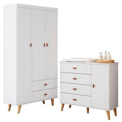 Cômoda Infantil com Guarda Roupa Duda 3 Portas 2 Gavetas em MDF Branco Acetinado Bétula