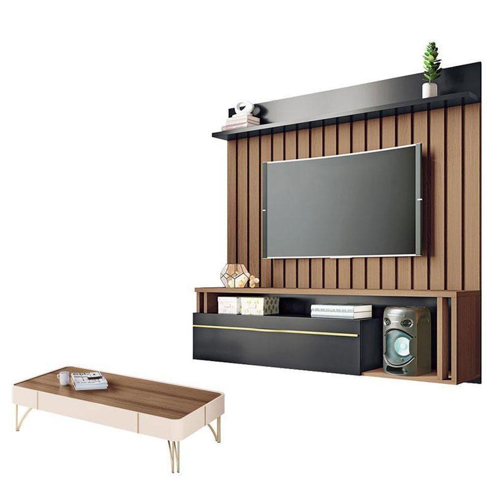 Home Suspenso Self Castanho Preto Com Mesa De Centro Cadenza Castanho - Hb Móveis - 1