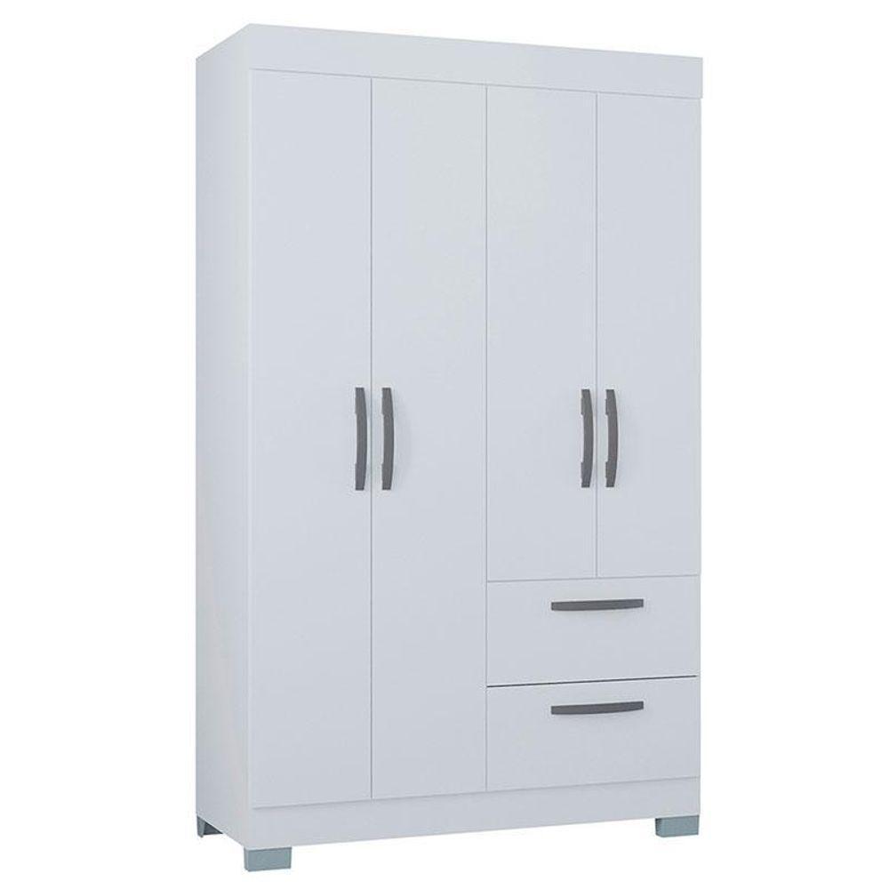Cômoda 868 4 Gavetas E 1 Porta Com Guarda Roupa Solteiro Tóquio 4 Portas Branco Brilho - Poquema - 5