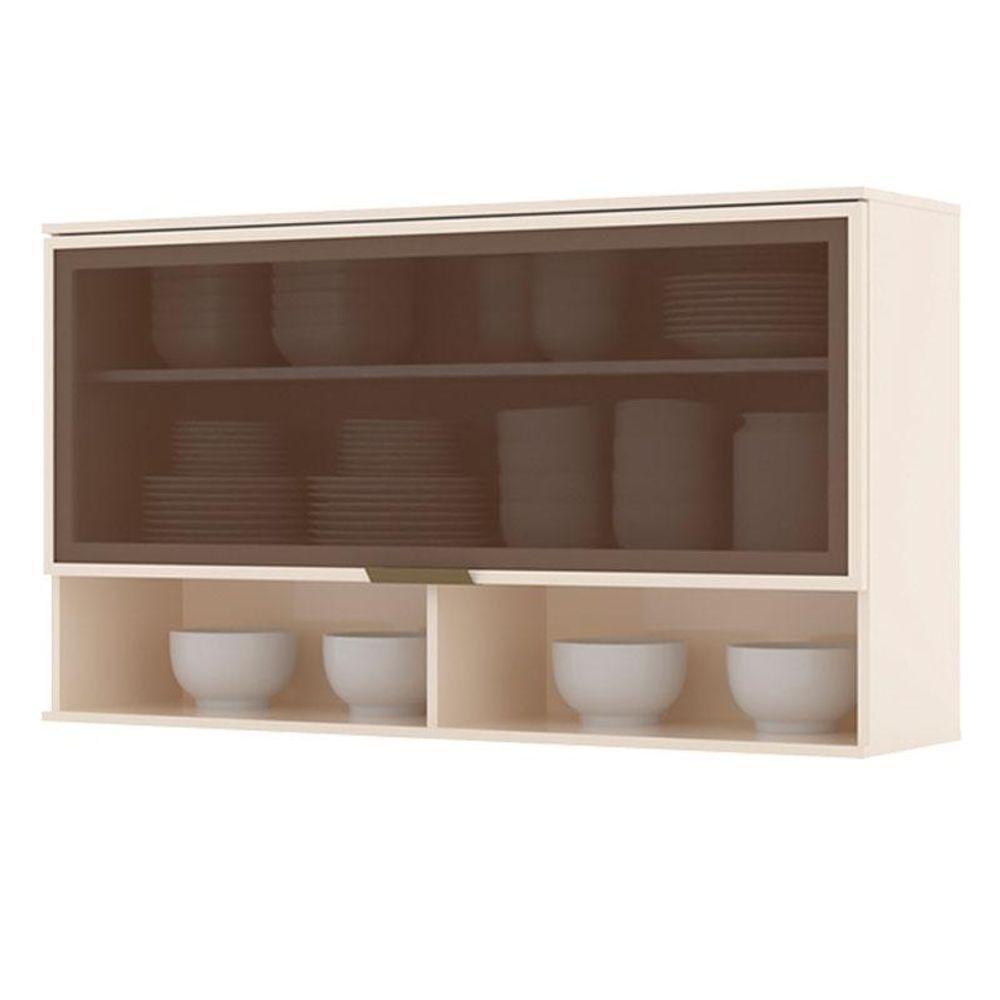 Armário Aéreo 1 Porta Basculante De Vidro 120 Cm Connect Off White – Henn - 1