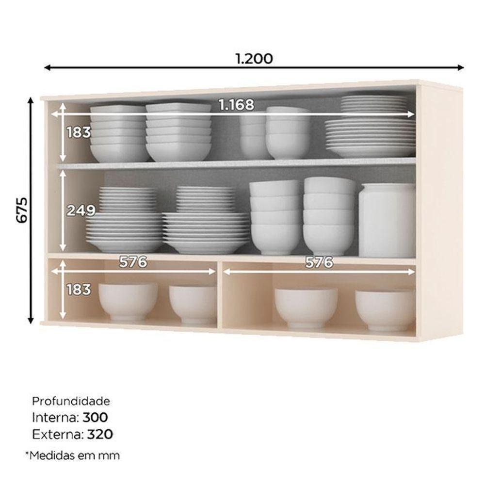 Armário Aéreo 1 Porta Basculante De Vidro 120 Cm Connect Off White – Henn - 3