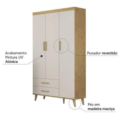 Guarda Roupa Infantil Ludmila 3 Portas 2 Gavetas Off White Bétula