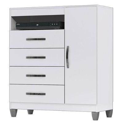 Cômoda Sapateira Cannes 4 Gavetas MDF com Puxador Metálico Branco