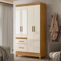 Guarda Roupa Solteiro Ambiente Madri 4 Portas Freijó Off White Com Espelho - Moval - 1