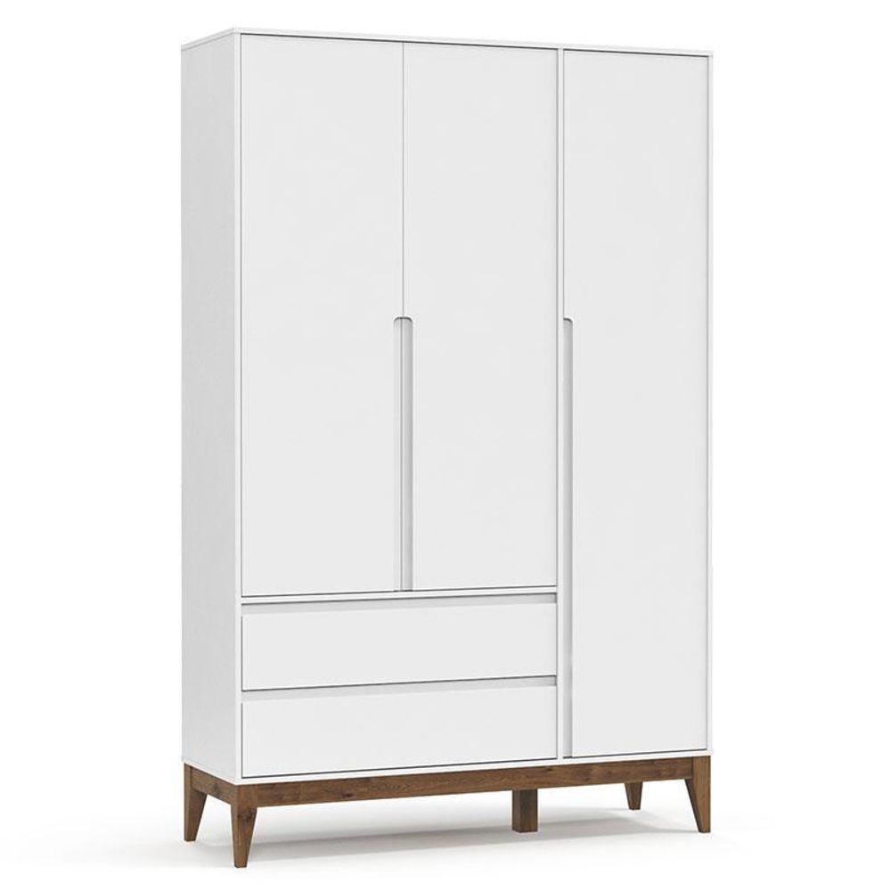 Cômoda Com Porta E Guarda Roupa Nature Clean 3 Portas Branco Acetinado Eco Wood - Matic - 2