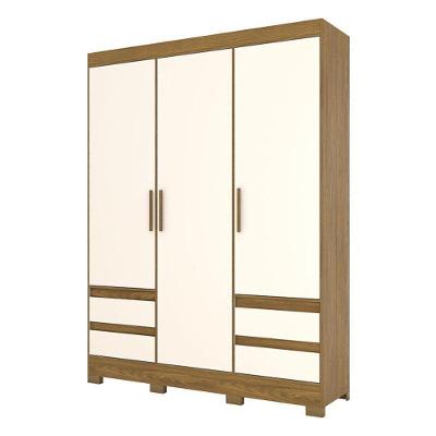 Guarda Roupa Casal B55 Nature 3 Portas 4 Gavetas Nature Off White MDP MDF Briz Móveis