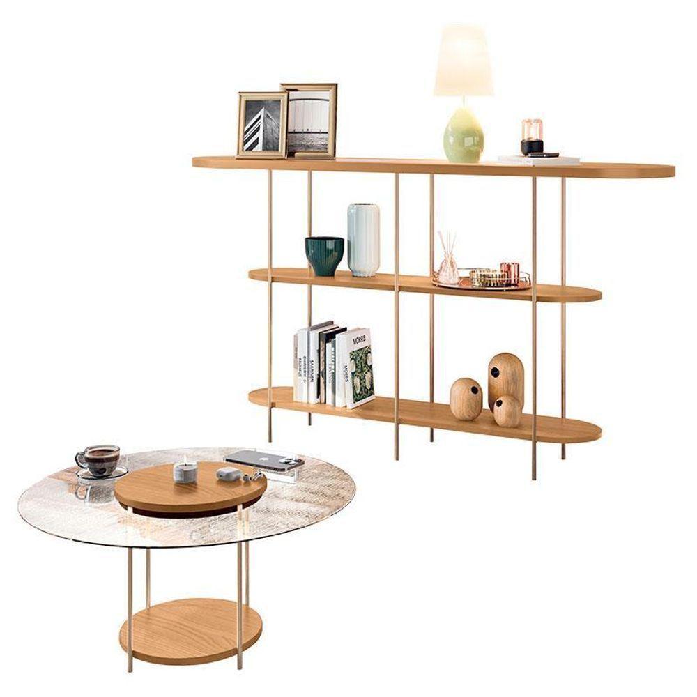 Aparador Infinity E Mesa De Centro Sky Com Tampo De Vidro Cinamomo – Hb Móveis - 1