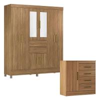Cômoda Montevidéu E Guarda Roupa Casal Munique Amêndola Touch Com Espelho - Demóbile - 1