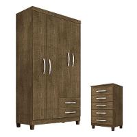 Guarda Roupa Solteiro Modena 4 Portas E Cômoda Gaveteira Cannes Malbec – Incorplac - 1
