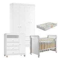Quarto De Bebê 4 Portas Ternura Baby Com Berço Mirelle Branco Brilho Com Colchão Gazin - Incorplac - 1