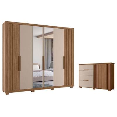 Guarda Roupa Casal e Cômoda Araguaia Texas 8 Portas Giratórias 8 Gavetas MDP Carvalho Fendi