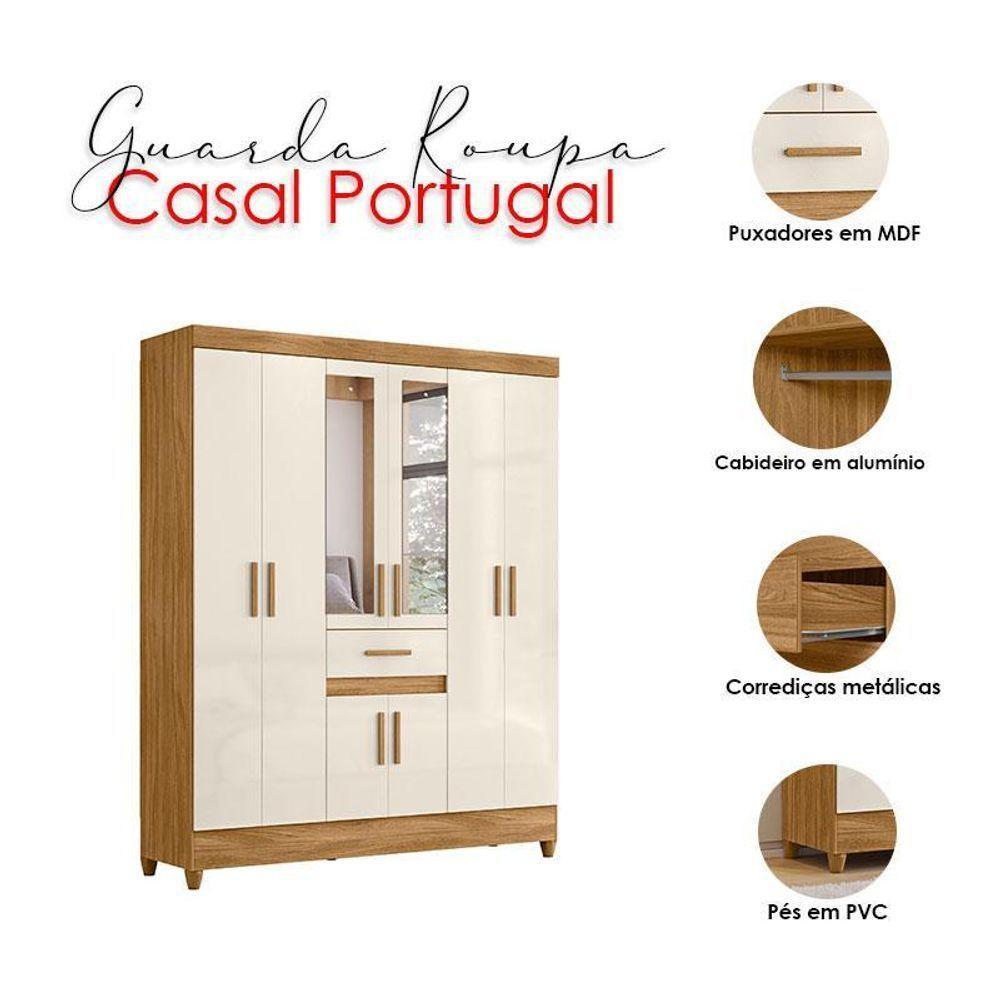 Guarda Roupa Casal Portugal 8 Portas Freijó Off White Com Espelho - Moval - 4