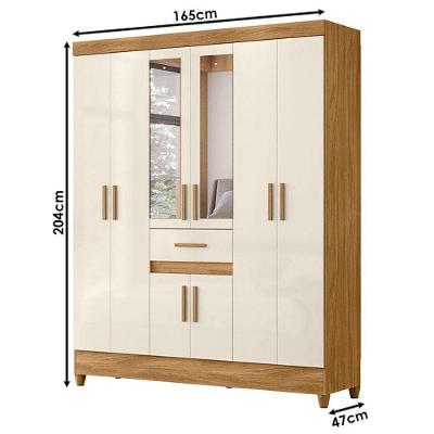 Guarda Roupa Casal Portugal 8 Portas 1 Gaveta Freijó Off White MDP com Espelho