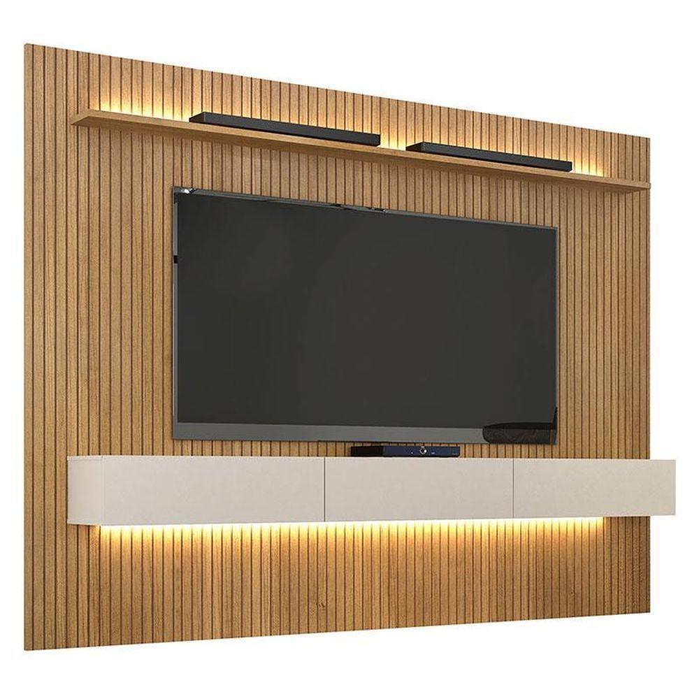 Home Suspenso Frisado Ambiente Curitiba 2240 Com Nicho E Led Cinamomo Off White - Valdemóveis - 2