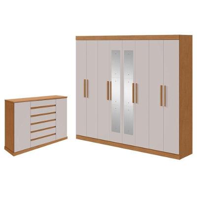 Guarda Roupa Casal Andara Soft Com Espelho E Cômoda Sapateira Vedra Amêndoa Clean Off White – Lopas