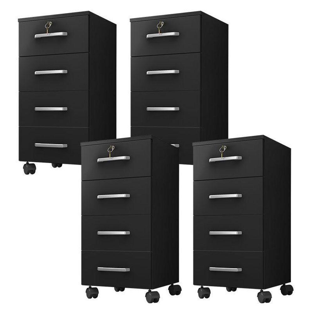 Kit 4 Gaveteiros Para Escritório Gávea Com Chave Preto Fosco – Móveis Leão - 1