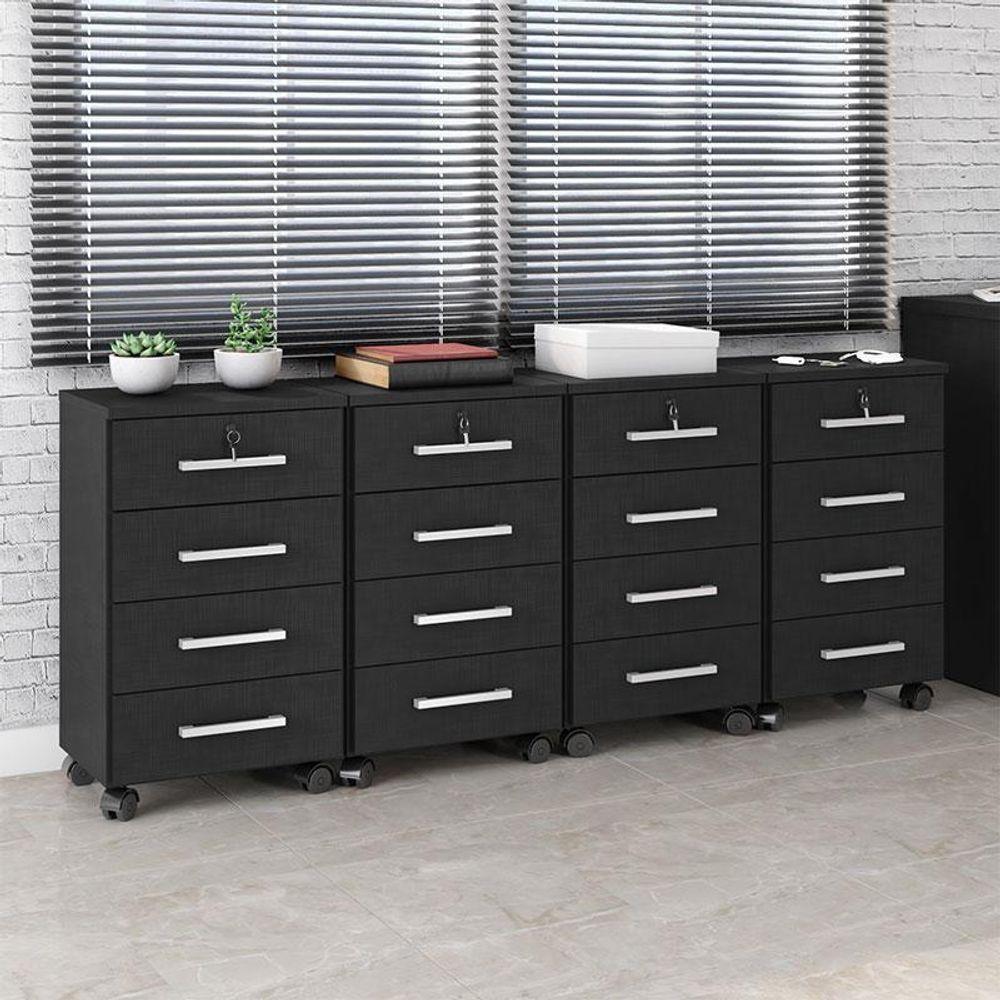 Kit 4 Gaveteiros Para Escritório Gávea Com Chave Preto Fosco – Móveis Leão - 5