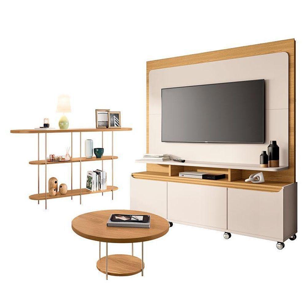 Estante Home Theater Quantum Off White Cinamomo E Aparador Infinity E Mesa De Centro Sky Cinamomo– Hb Móveis - 1