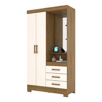 Guarda Roupa Solteiro B64 2 Portas 3 Gavetas Nature Off White com Espelho