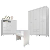 Quarto Bebê 6 Portas Ternura Baby E Mini Berço Moisés Alegria Com Colchão Branco Flex - Incorplac - 1