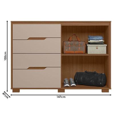 Guarda Roupa Casal e Cômoda Alasca Texas 12 Portas Giratórias 8 Gavetas MDP Carvalho Fendi