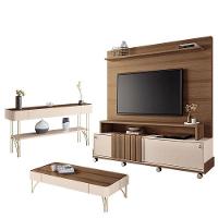 Estante Home Theater Bold E Aparador Vivant E Mesa De Centro Cadenza Castanho Off White – Hb Móveis - 1