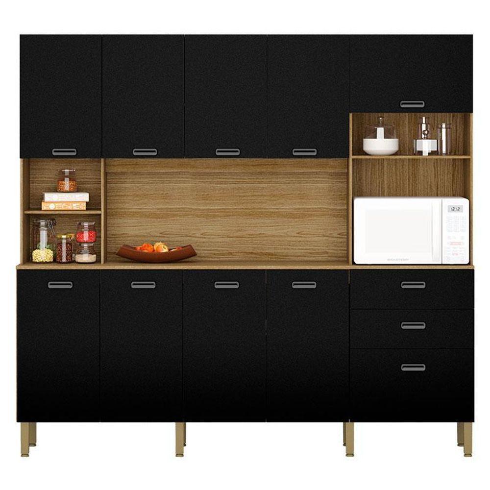 Cozinha Ambiente Intense 10 Portas E 2 Gavetas Freijó Nero - Kits Paraná - 2