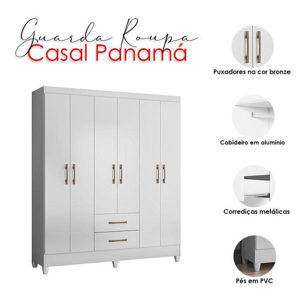 Guarda Roupa Casal Panamá 6 Portas Branco Brilho - Moval - 4