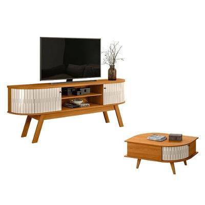 Rack Bancada com Mesa de Centro Valência Indianápolis 183cm em MDP Fosco Off White Cinamomo