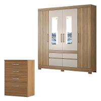 Cômoda Astral E Guarda Roupa Casal Bilbao Amêndola Off White Com Espelho - Demóbile - 1