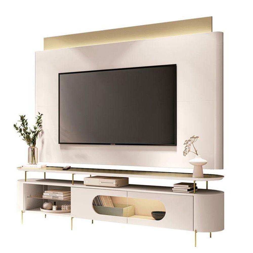 Rack Bancada ária Com Painel Suspenso Nobre Champanhe Off White - Hb Móveis - 1