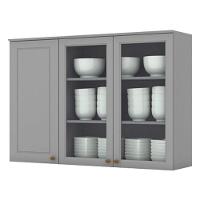 Armário Aéreo 3 Portas Com Vidro 120 Cm Nova York Cinza – Henn - 1