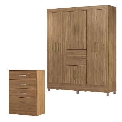 Cômoda e Guarda Roupa Casal Astral Munique 8 Portas Giratórias 2 Gavetas MDP Amêndola Touch