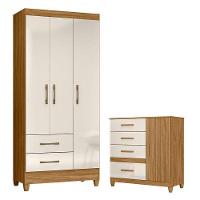 Guarda Roupa Solteiro Lima E Cômoda Vênus Com Pés Freijó Off White – Moval - 1