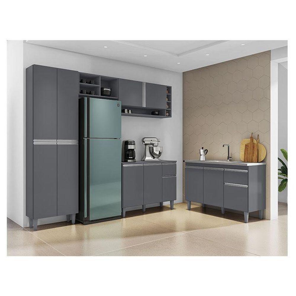 Cozinha Ambiente Vanessa E Balcão De Pia Tatiane 120 Cm Cinza Fosco - Ajl - 1