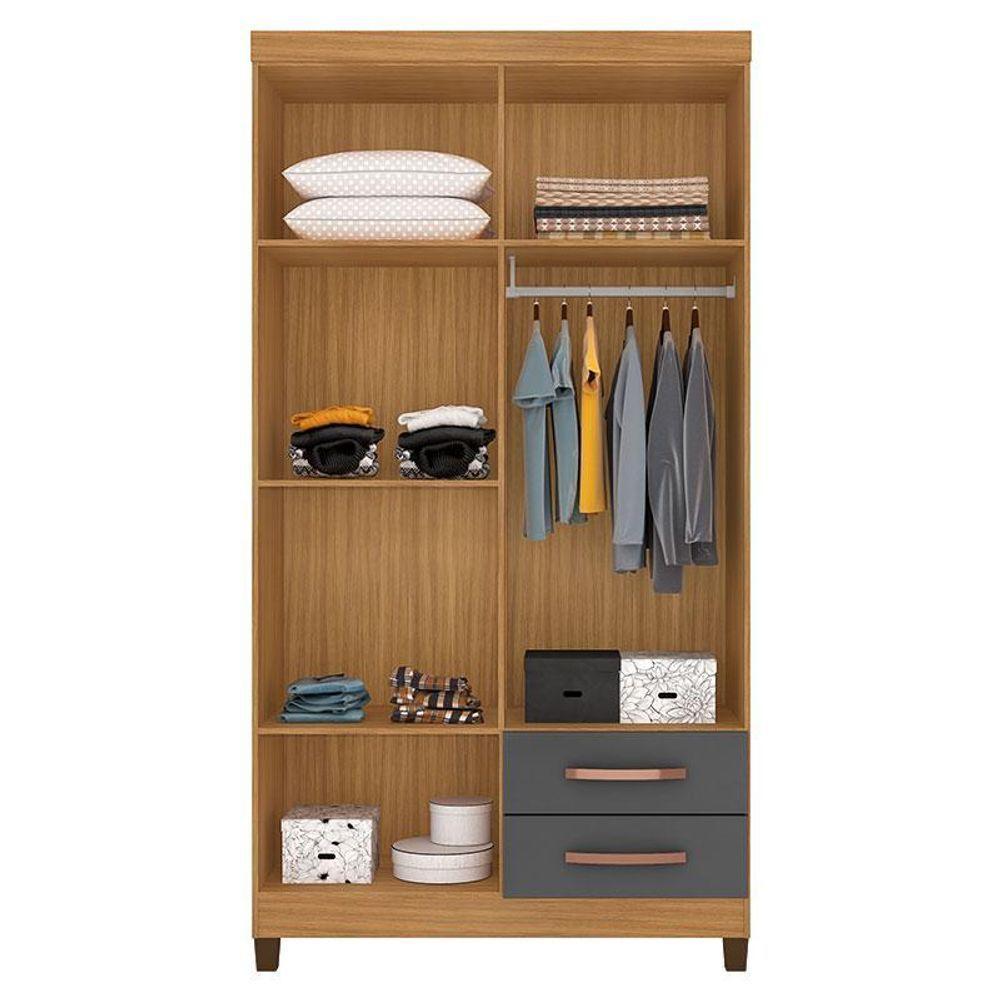 Guarda Roupa Solteiro Modena 4 Portas Com Cômoda Gaveteira Cannes Carvalho Americano Grafite – Incorplac - 4