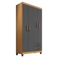 Guarda Roupa Solteiro Modena 4 Portas Com Cômoda Gaveteira Cannes Carvalho Americano Grafite – Incorplac - 2