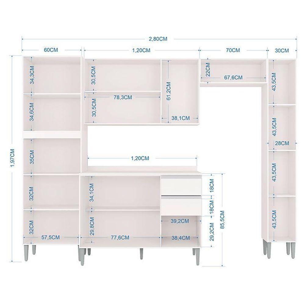 Cozinha Ambiente Aline Balcão Com Tampo E Paneleiro Branco - Poquema - 3