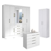 Guarda Roupa Casal Nápole 2045149 E Armário Multiuso 2000191 E Cômoda Sevilha Branco Brilho - Aramóveis - 1