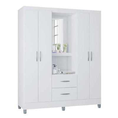 Guarda Roupa Solteiro Cordoba 4 Portas 2 Gavetas Branco Brilho MDP com Espelho