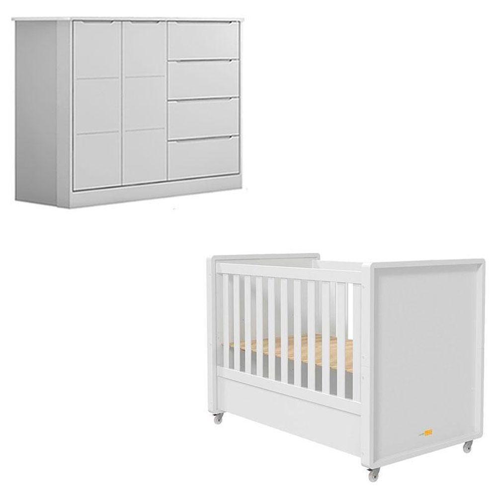 Berço Americano Tutto New E Cômoda Infantil Eloá Branco Acetinado – Phoenix Baby - 1